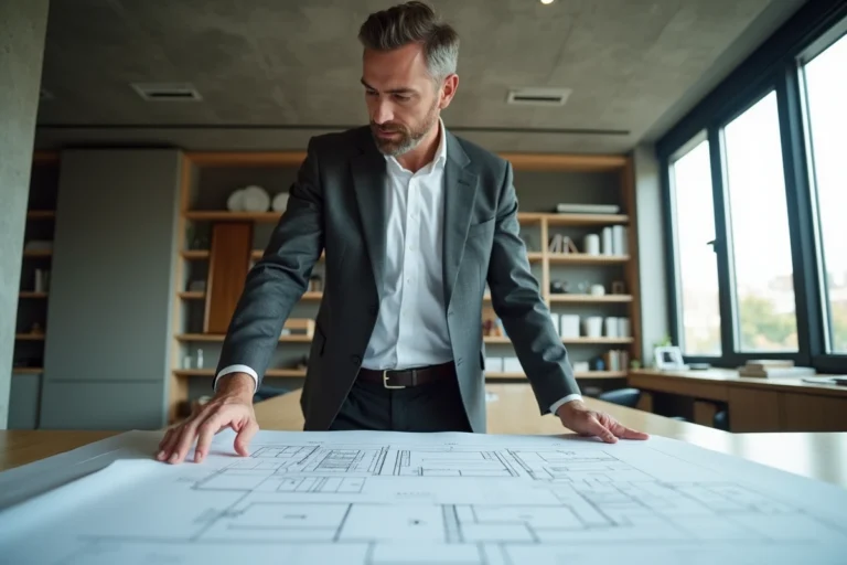 Architecte homme en costume dans un bureau lumineux