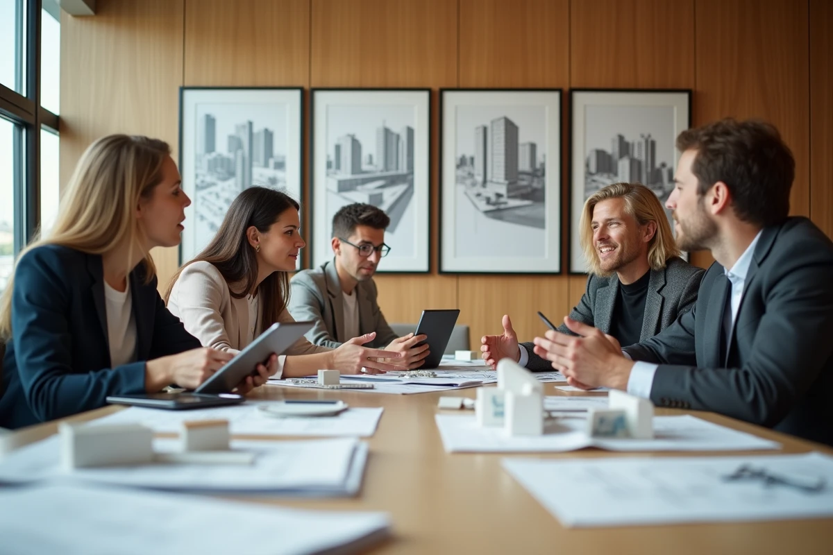 Groupe de designers discutant autour de modèles architecturaux