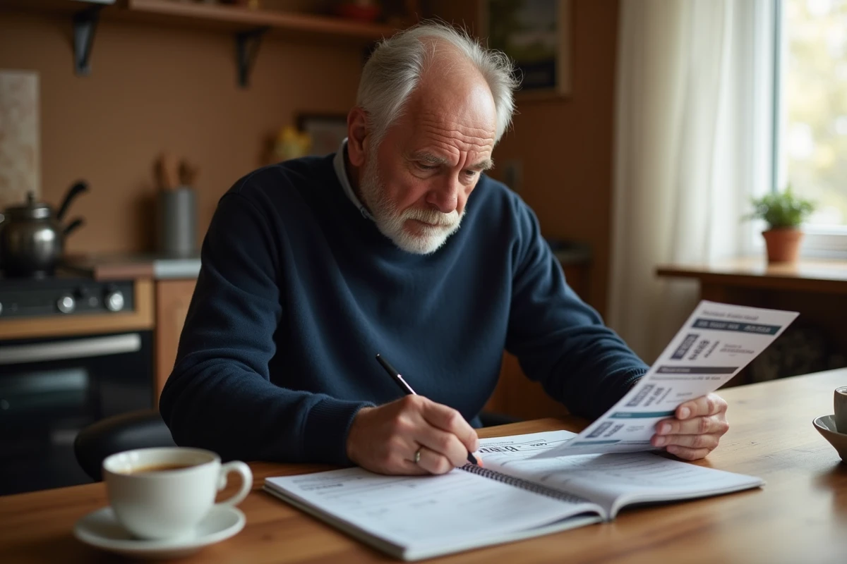 Homme comparant son budget et le calendrier des chèques différés Leclerc 2026 à la maison